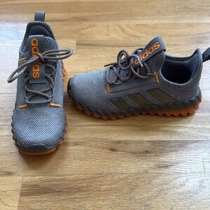 adidas Gray Knit Sneakers with Orange Accents